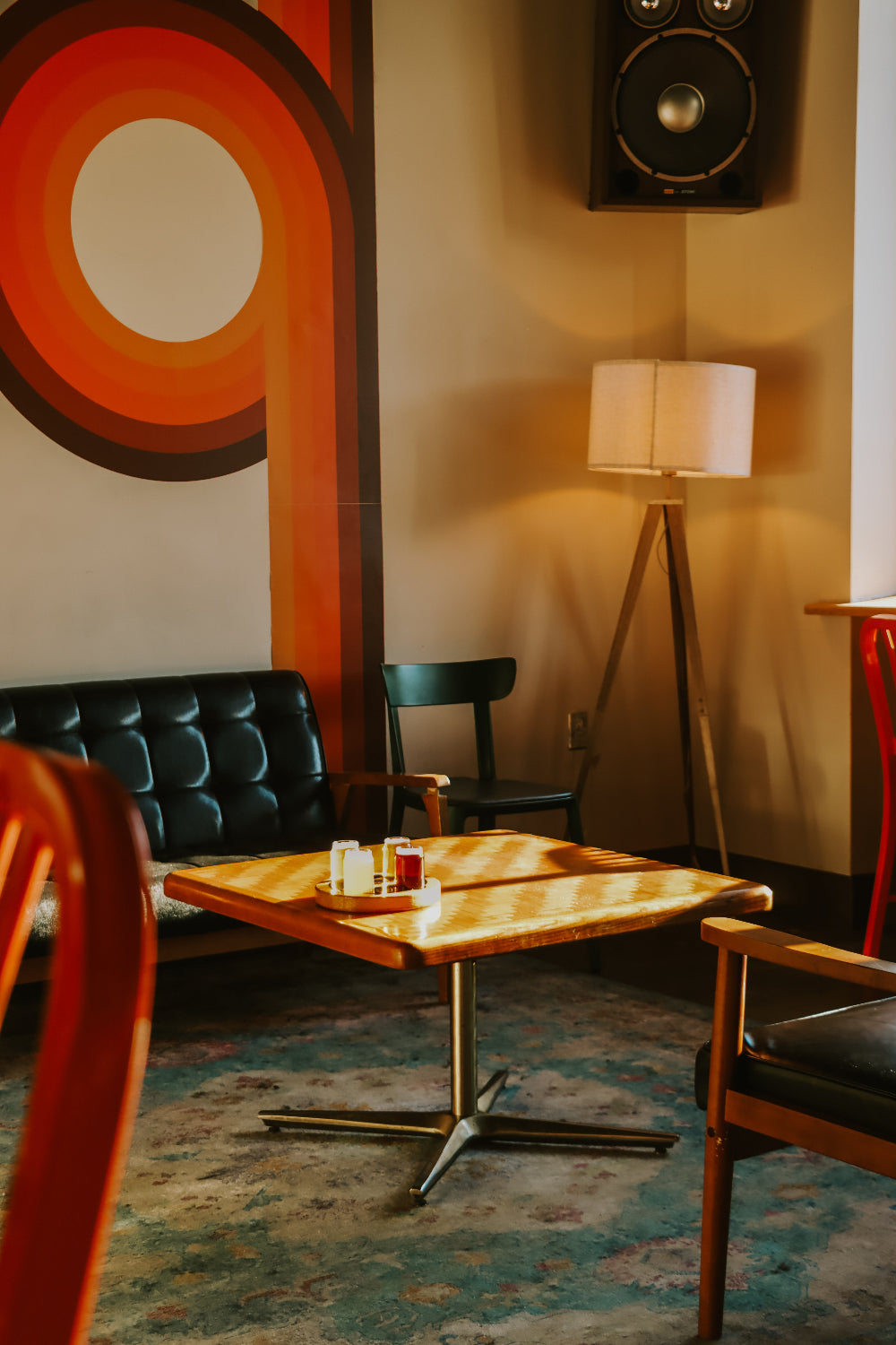 Table with flight of beers on top of it